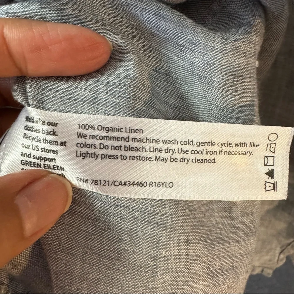 Eileen Fisher Organic Linen Tunic Popover Shirt Dress Chambray Blue‎ Size LG - Picture 9 of 12